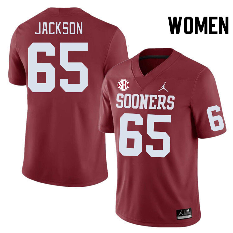 Women #65 Jayden Jackson Oklahoma Sooners 2024 SEC Conference College Football Jerseys-Crimson